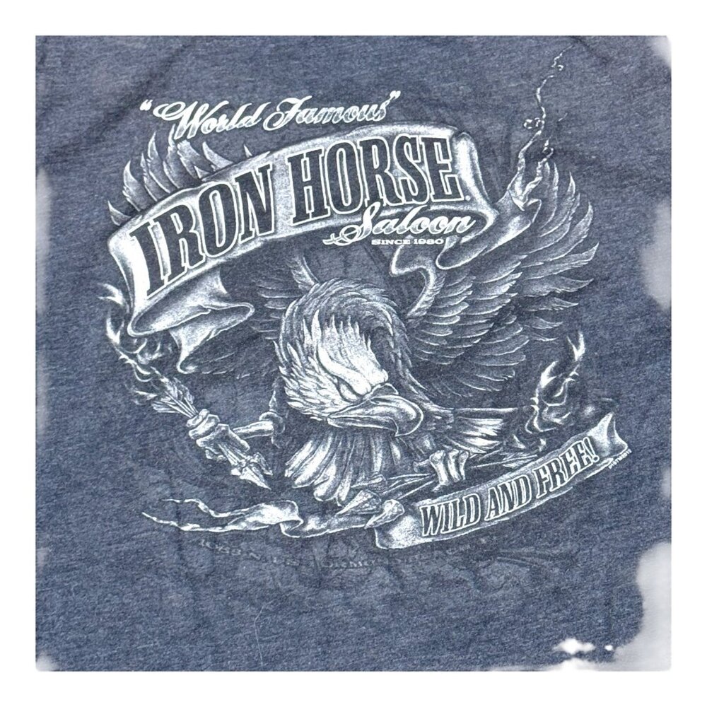 Iron Horse Saloon Wild & Free Graphic T-Shirt Womens XS Blue Biker Motorcycle